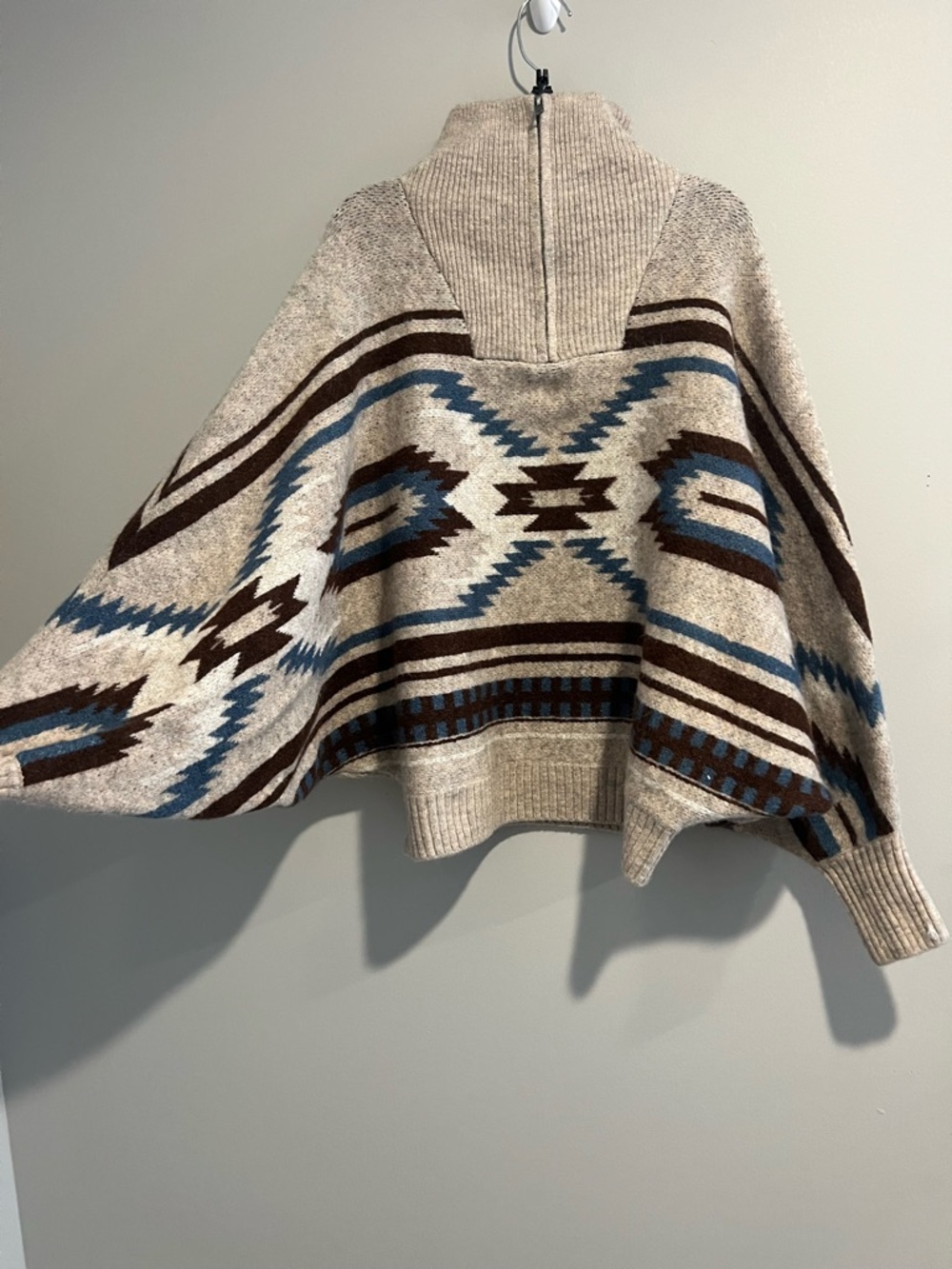 Ariat Aztec Zip-Neck Poncho Sweater in Beige, Blue & Brown